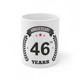 White ceramic 46th anniversary printed coffee mug, 11oz/330ml capacity